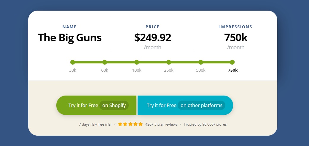 Wheelio Shopify App the big guns plan